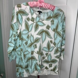 Talbots Womens V-Neck Lightweight Sweater Floral Tropical Leaves M